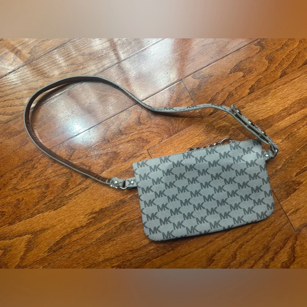 Michael Kors Gray MK Logo Waist Bag with Chain Detail